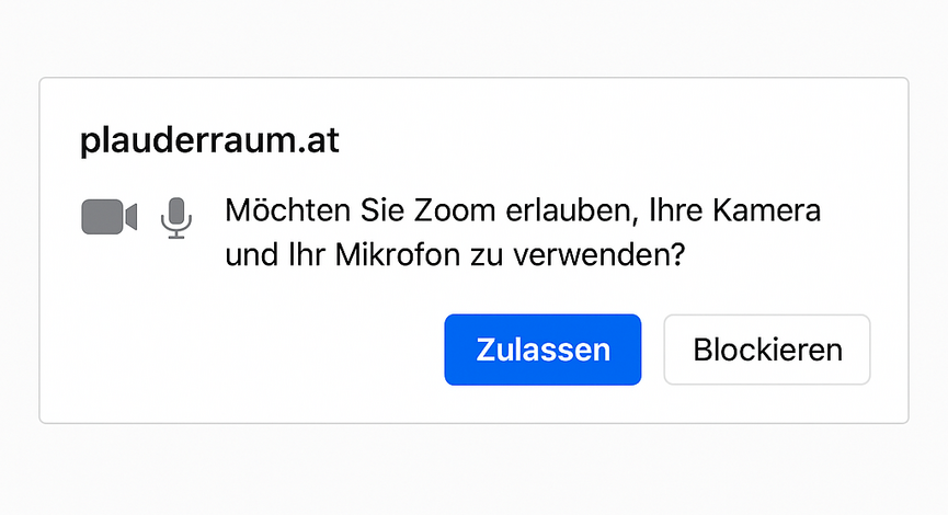 5. Teilnehmen Button für das Zulassen von Kamera und Mikrofon in der Zoom-Anmeldung